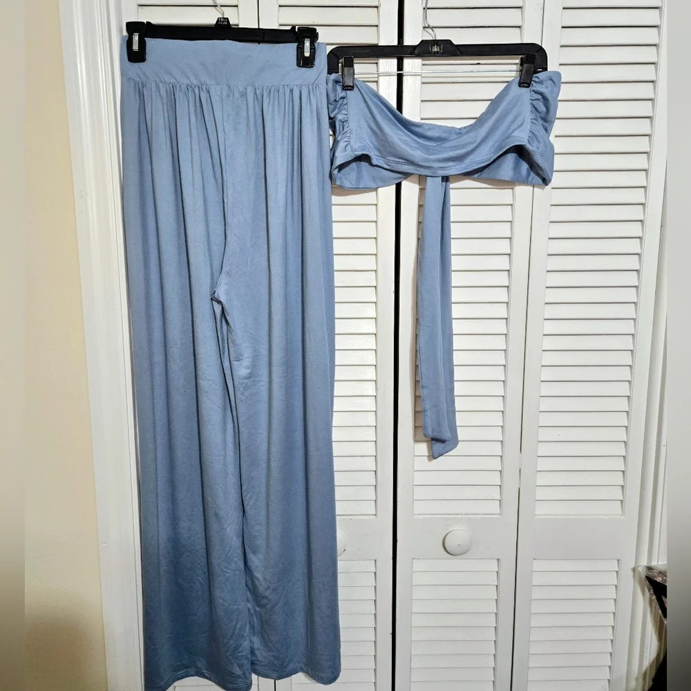 Dexire Women's sz M Blue Wide Leg Pant Set - Picture 7 of 14